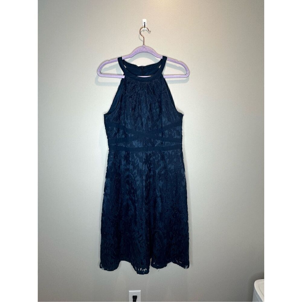 Adrianna Papell Navy Lace Halter Dress Size 12
